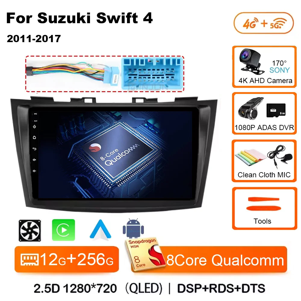 Android 14 for Suzuki Swift 4 2011 - 2017 Qualcomm Car Multimedia Player Stereo GPS Navigation BT WIFI car accessories tools