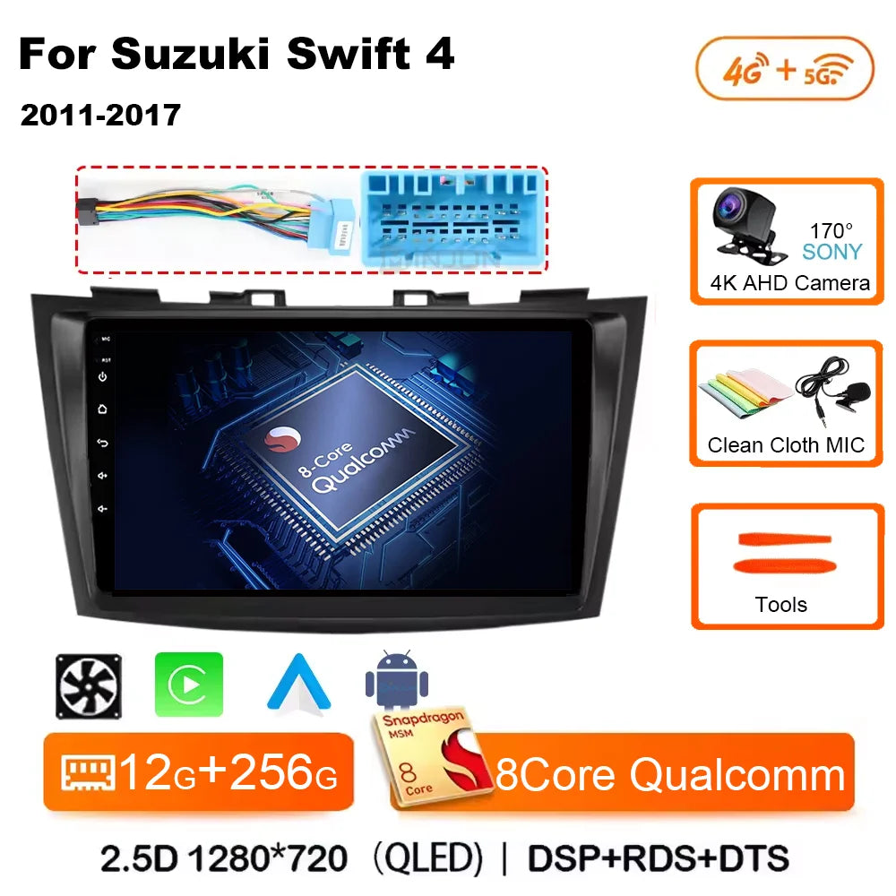 Android 14 for Suzuki Swift 4 2011 - 2017 Qualcomm Car Multimedia Player Stereo GPS Navigation BT WIFI car accessories tools