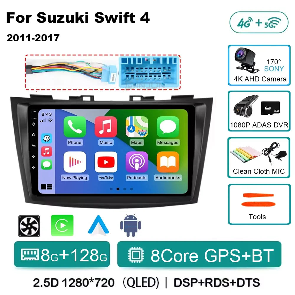 Android 14 for Suzuki Swift 4 2011 - 2017 Qualcomm Car Multimedia Player Stereo GPS Navigation BT WIFI car accessories tools